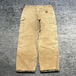 Vintage‎ Carhartt Carpenter Pants Tan 34x29 Distressed Faded Flannel Lined